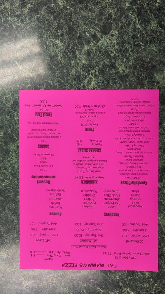 FAT Mamma's Pizza Menu image 2
